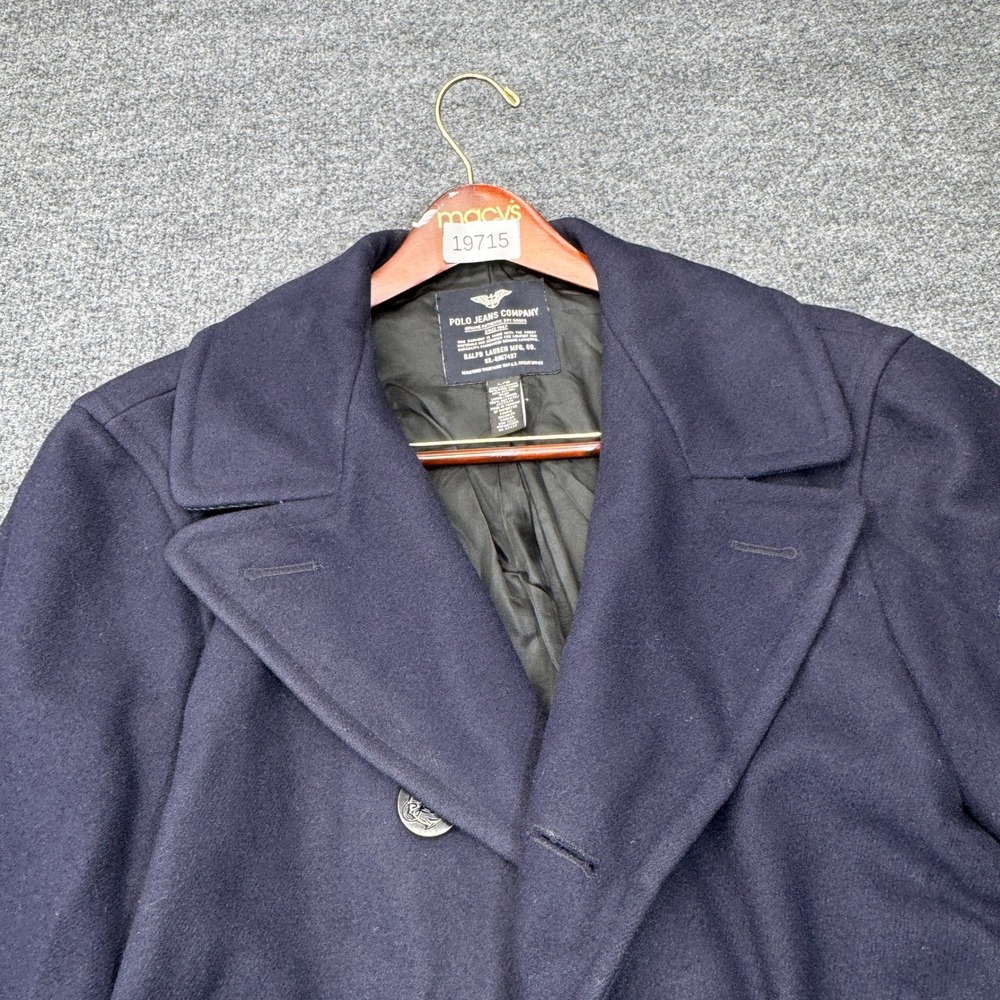 Vintage Polo Ralph Lauren Peacoat Mens Large Wool USRL Military Anchor Coat - Picture 12 of 16